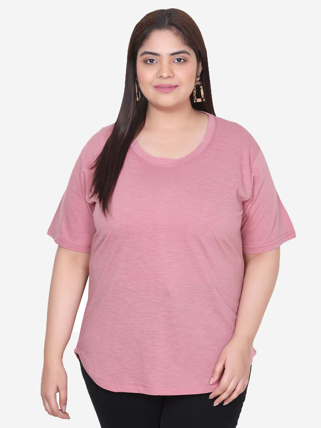 IN Love Plus Size Round Neck Drop-Shoulder Cotton T-shirt
