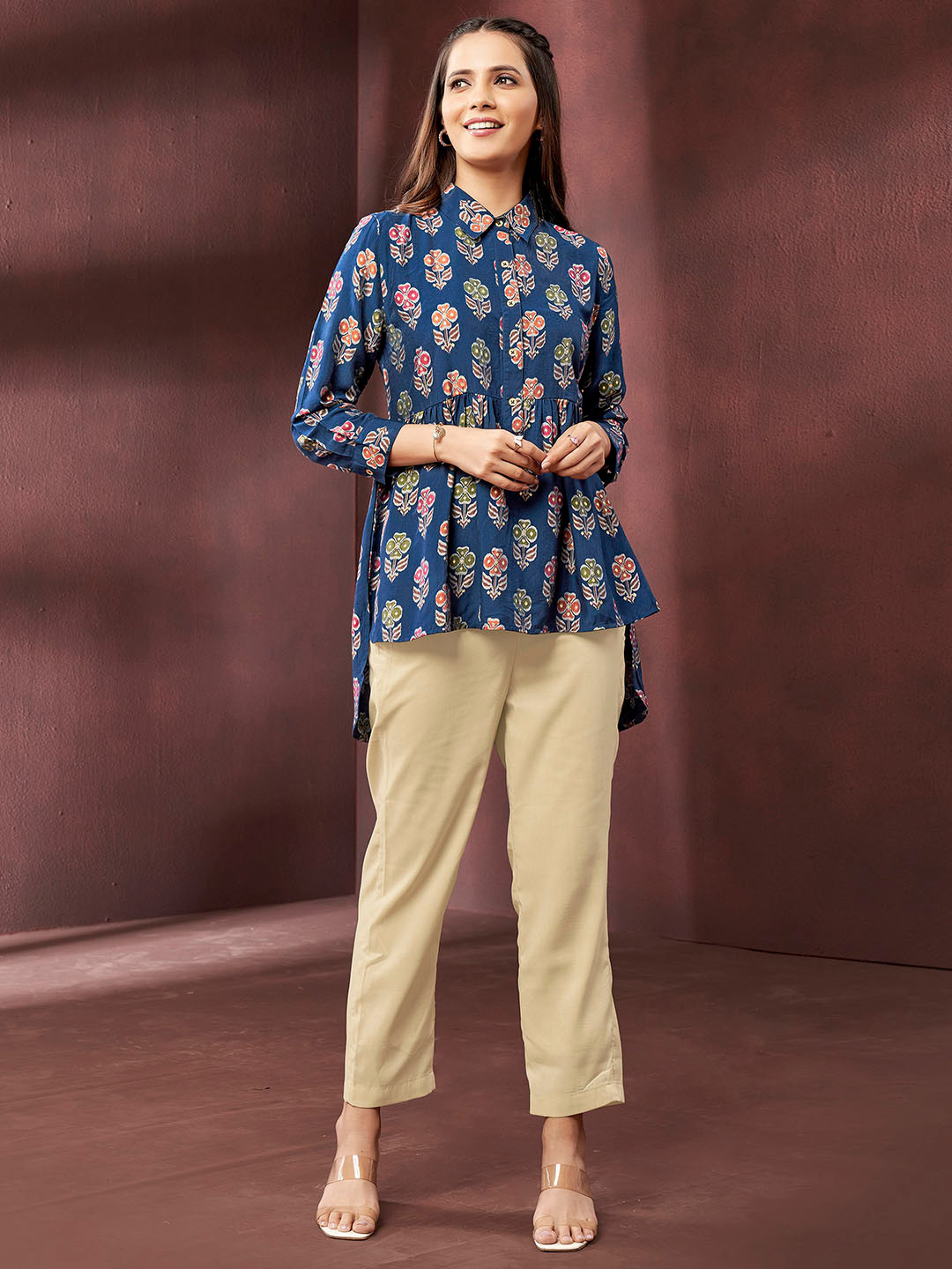 DRESOUL Floral Print Cotton Shirt Style Top