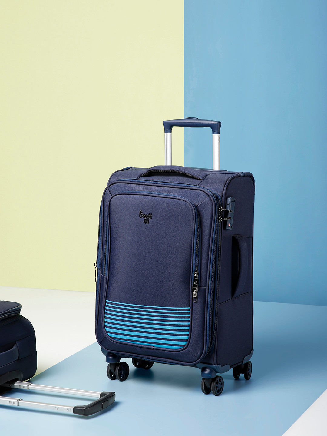Baggit VIBER Striped Soft-Sided Cabin Trolley Suitcase