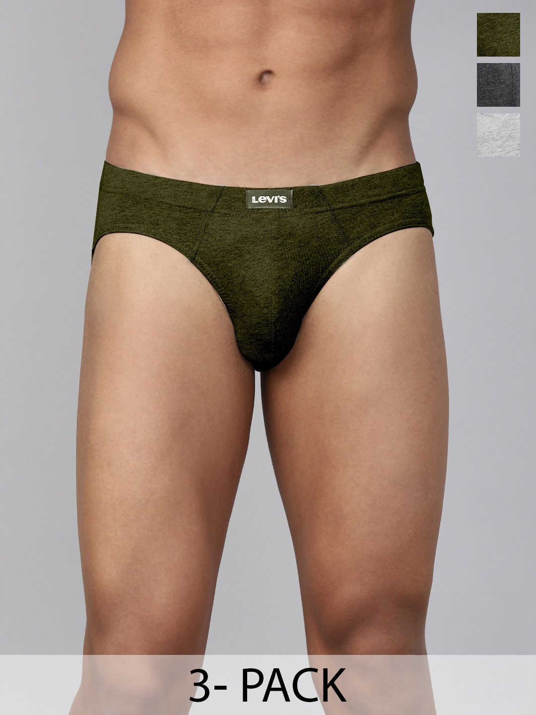 Levis Men Pack of 3 Solid Pure Cotton Brief with Smartskin Technology