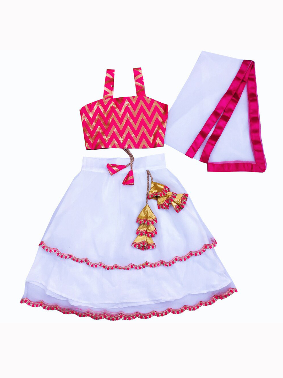 BAESD Girls Geometric Printed Lehenga With Blouse & Dupatta