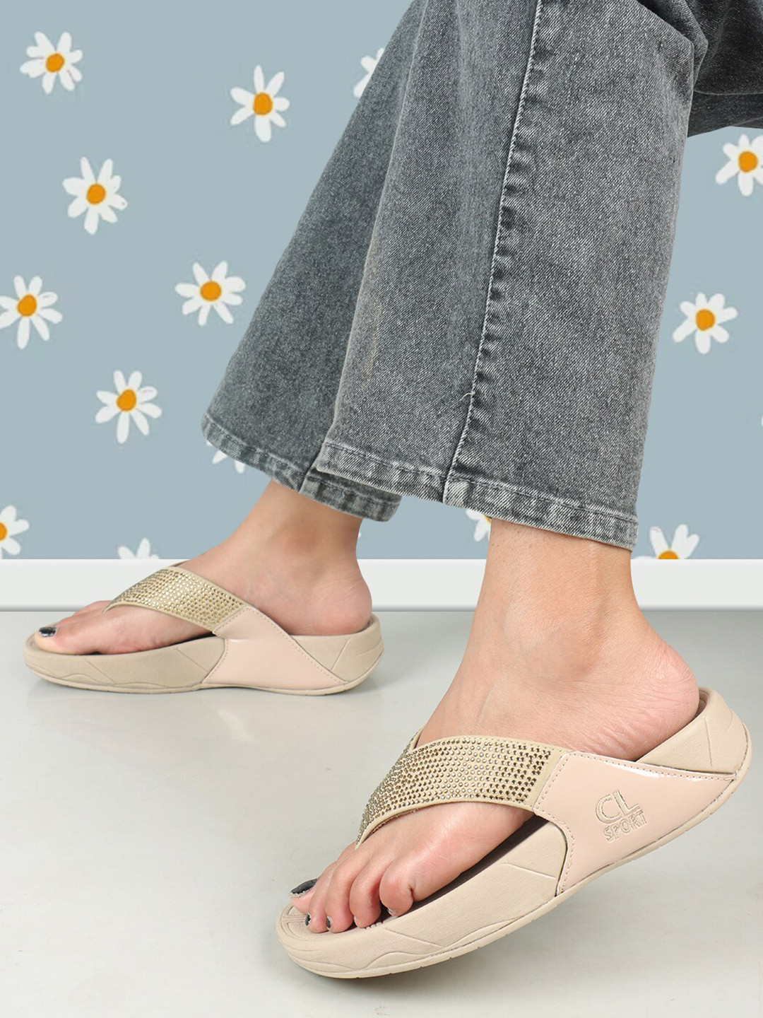 Carlton London sports Beige Embellished Wedge Sandals