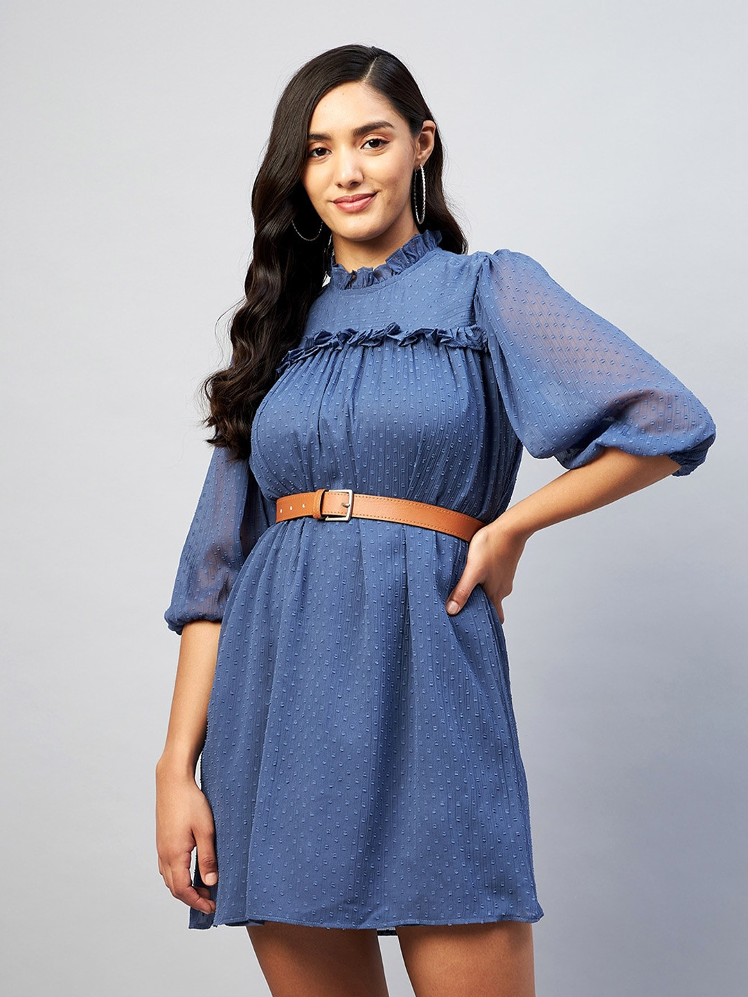 DELAN Self Designed Fit & Flare Dress With A Blet