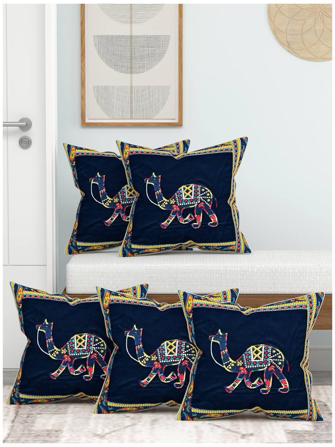 Lali Prints Blue & Black Set of 5 Abstract Square Cushion Covers