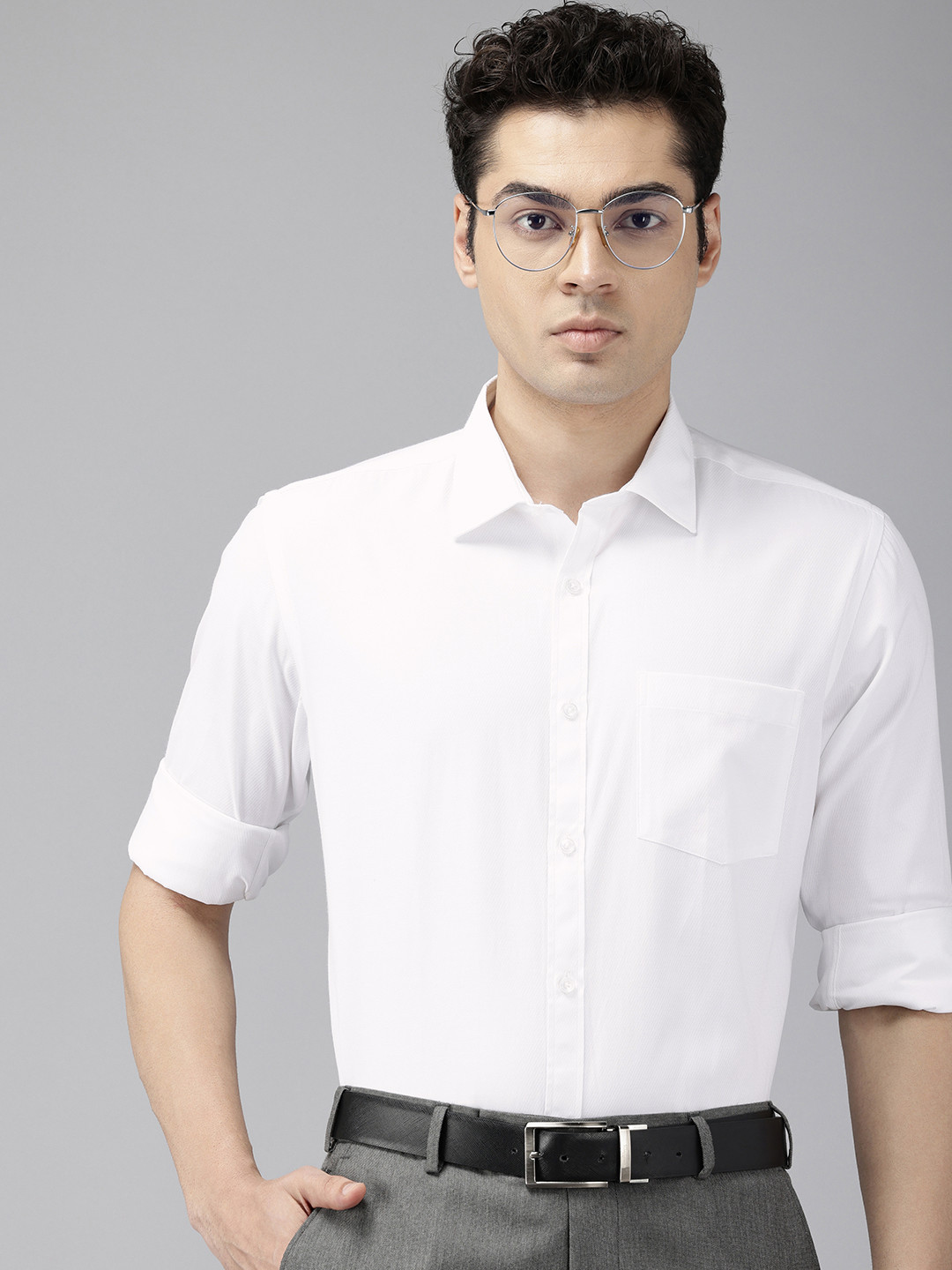 Park Avenue Slim Fit Self Diagonal Stripes Formal Shirt