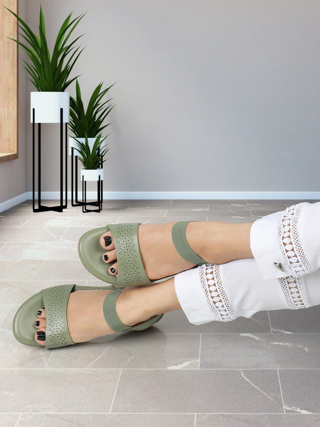 ELLE Perforated Open Toe Flats