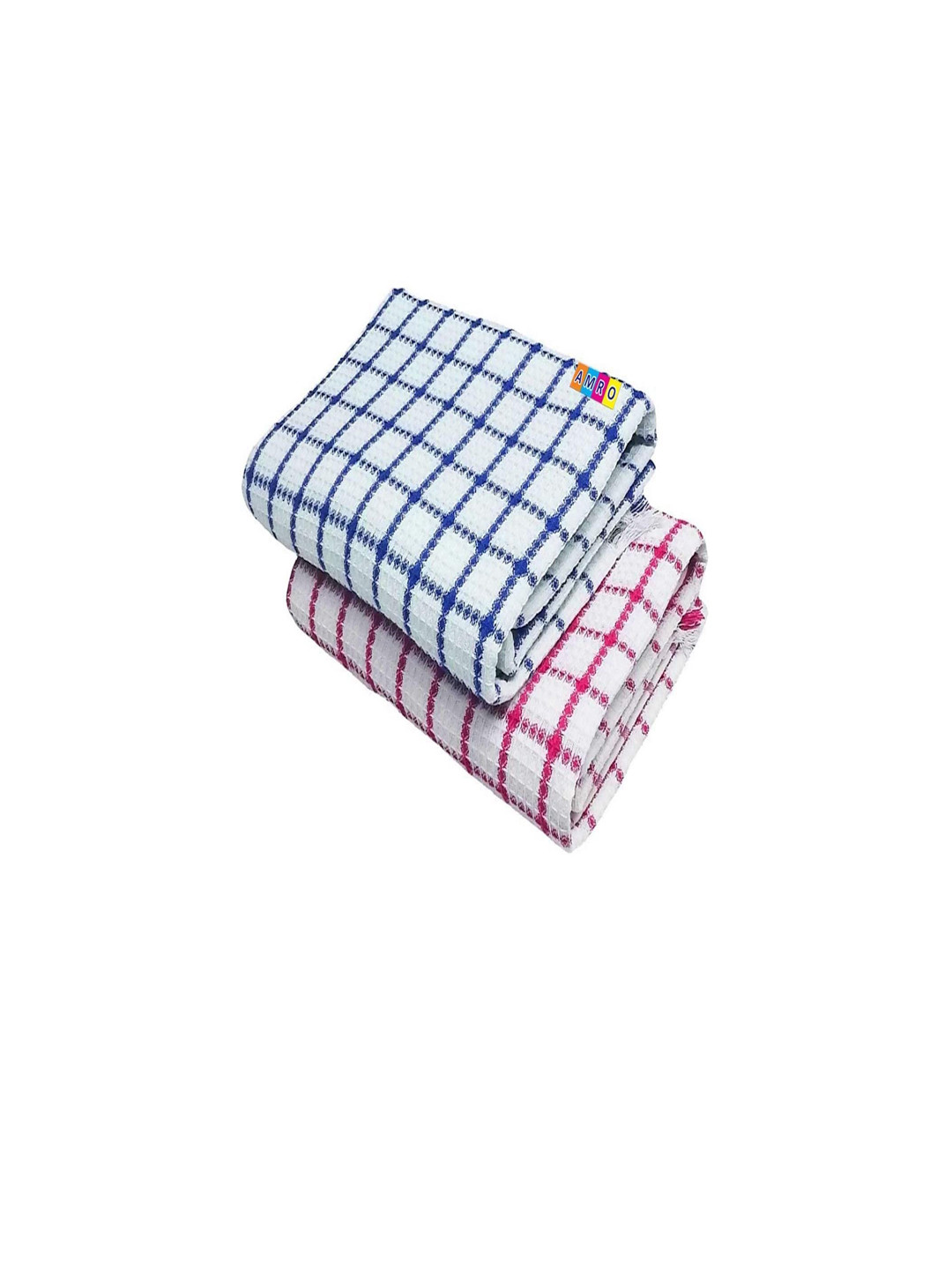 AMRO BEAUTILITY NEEDS Blue & Pink 2 Pcs Printed Cotton Highly Water Absorbent Bath Towels