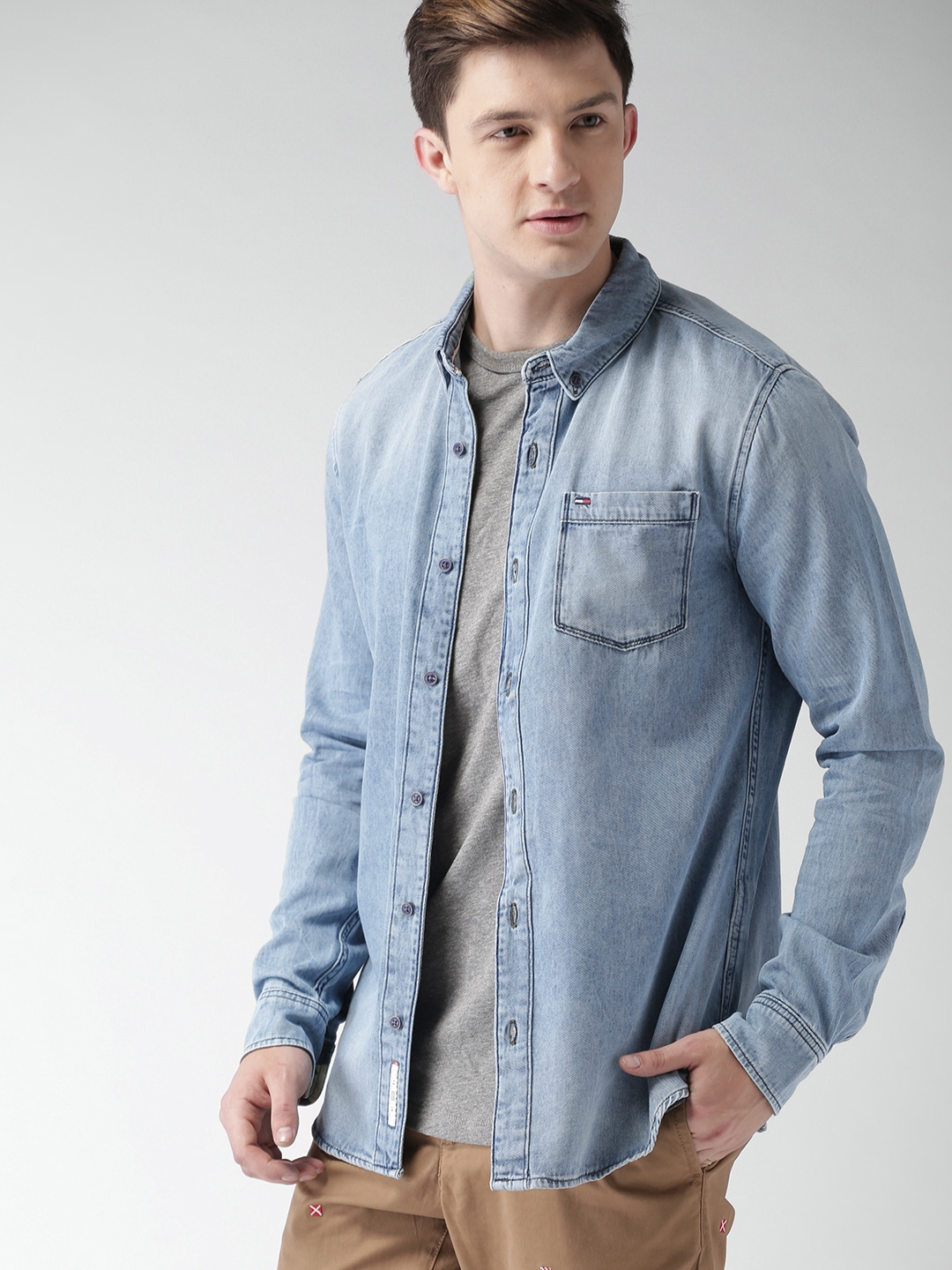 Buy Tommy Hilfiger Men Blue Denim Standard Regular Fit Faded Casual Shirt - Shirts Men 2387742 | Myntra