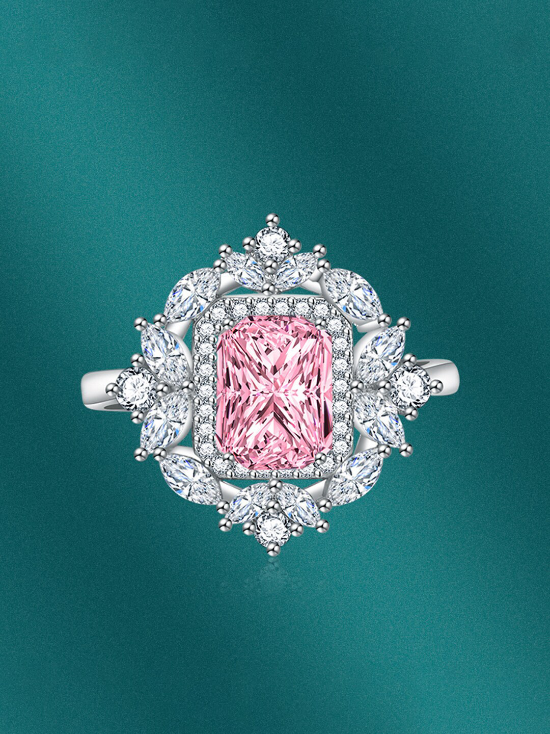 Designs & You Silver-Plated Crushed Ice Cut American Diamonds-Studded Finger Ring