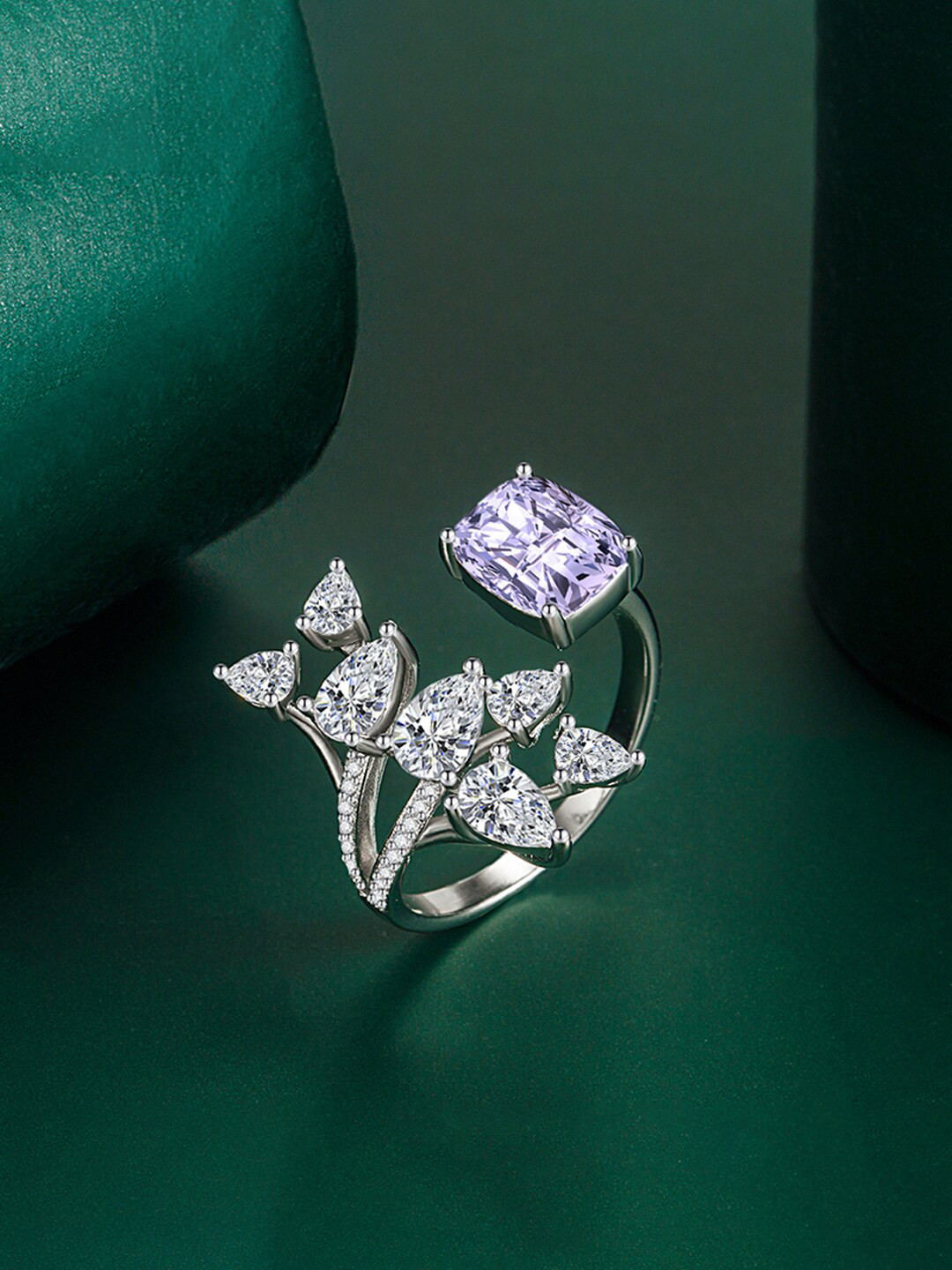 Designs & You Silver-plated CZ Studded Crushed Ice-Cut Ring