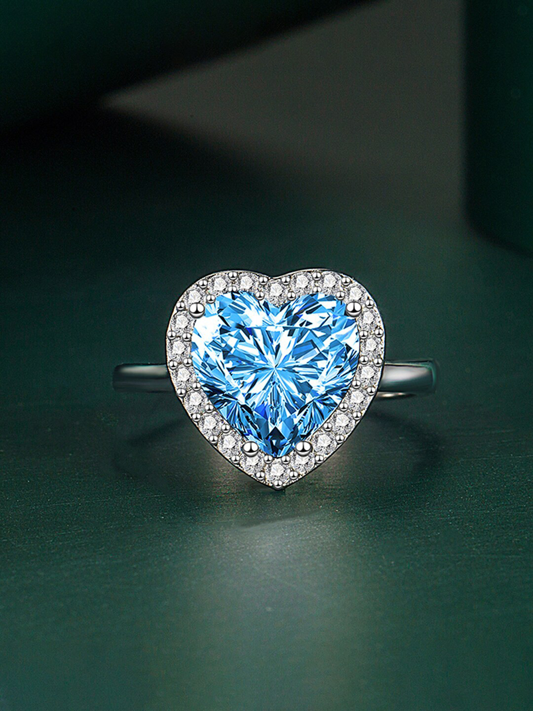 Designs & You Silver-Plated CZ-Studded Crushed Ice Cut Heart Shaped Finger Ring