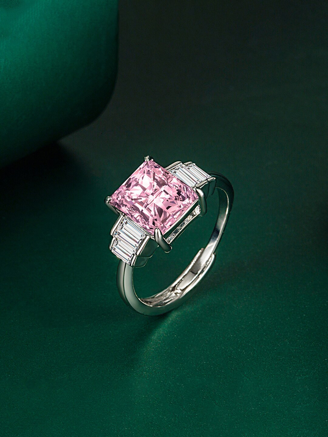 Designs & You Silver-Plated CZ-Studded Crushed Ice Cut Finger Ring