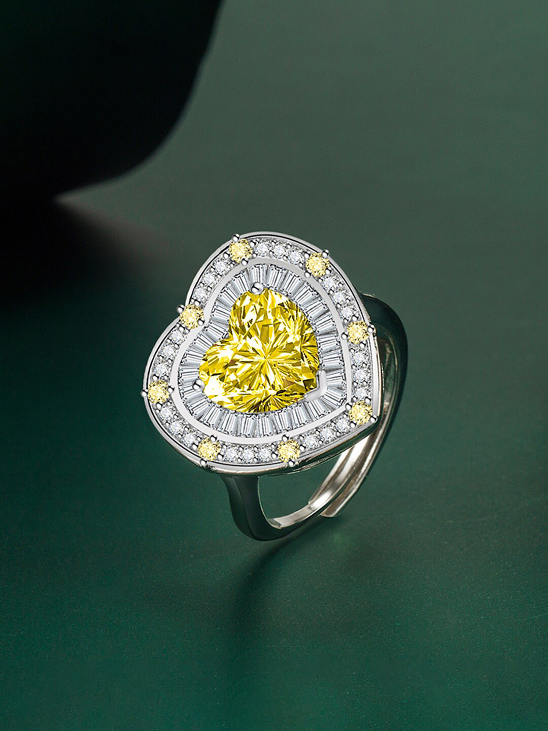 Designs & You Silver-Plated & CZ-Studded Heart Shaped Finger Ring