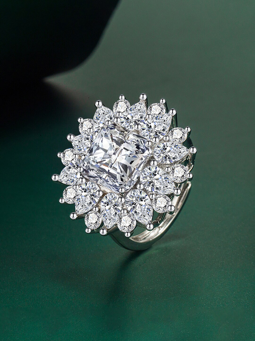 Designs & You Silver-Plated Brass CZ-Studded Finger Ring