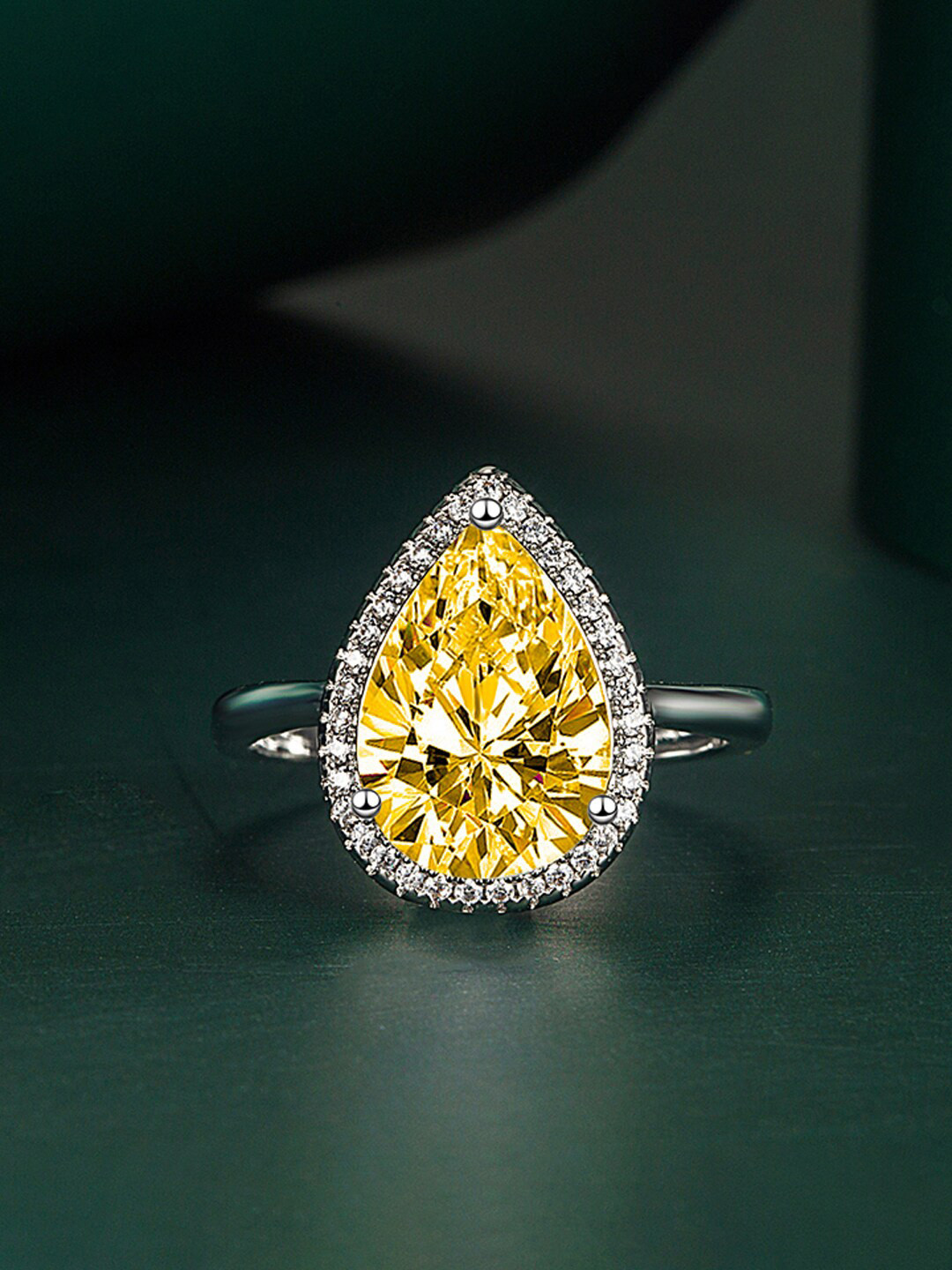 Designs & You Silver-Plated CZ -Studded Crushed Ice Cut Teardrop Adjsutable Finger Ring