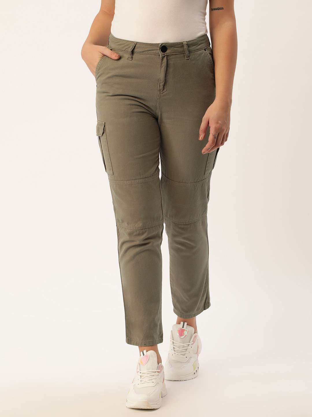 IVOC Women Solid Slim Fit Cotton Cargos Trousers