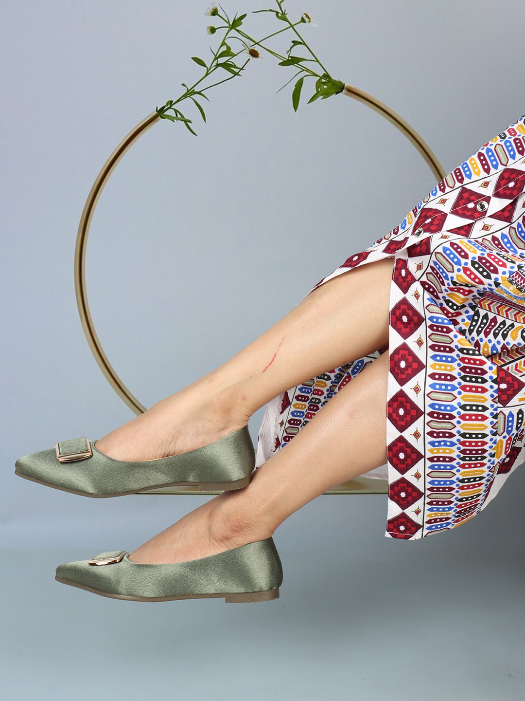 ICONICS Buckle Detail Pointed Toe Ballerinas