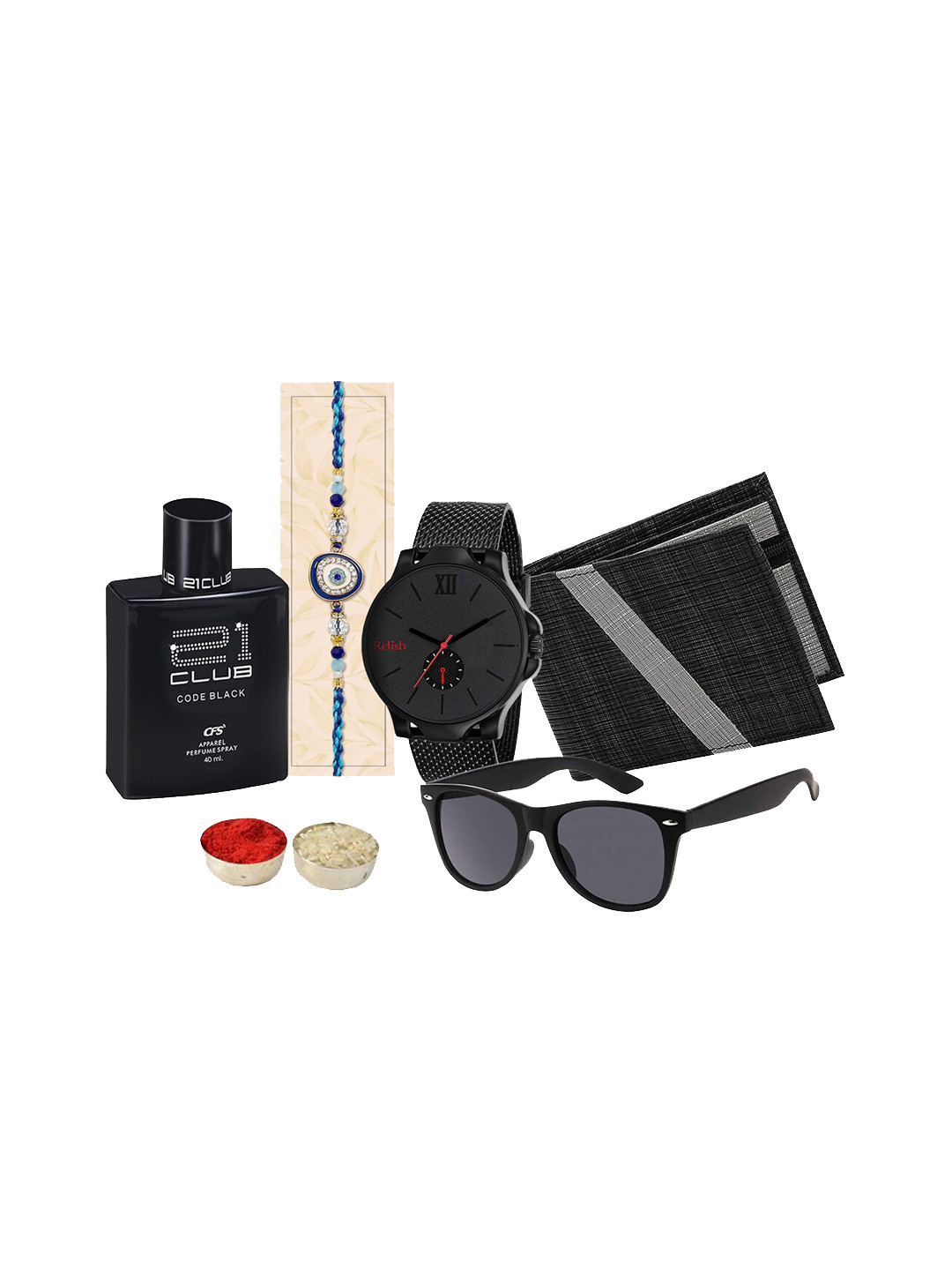 Relish Men Rakhi With Watch And Wallet, Sunglass, Perfume Gift Box