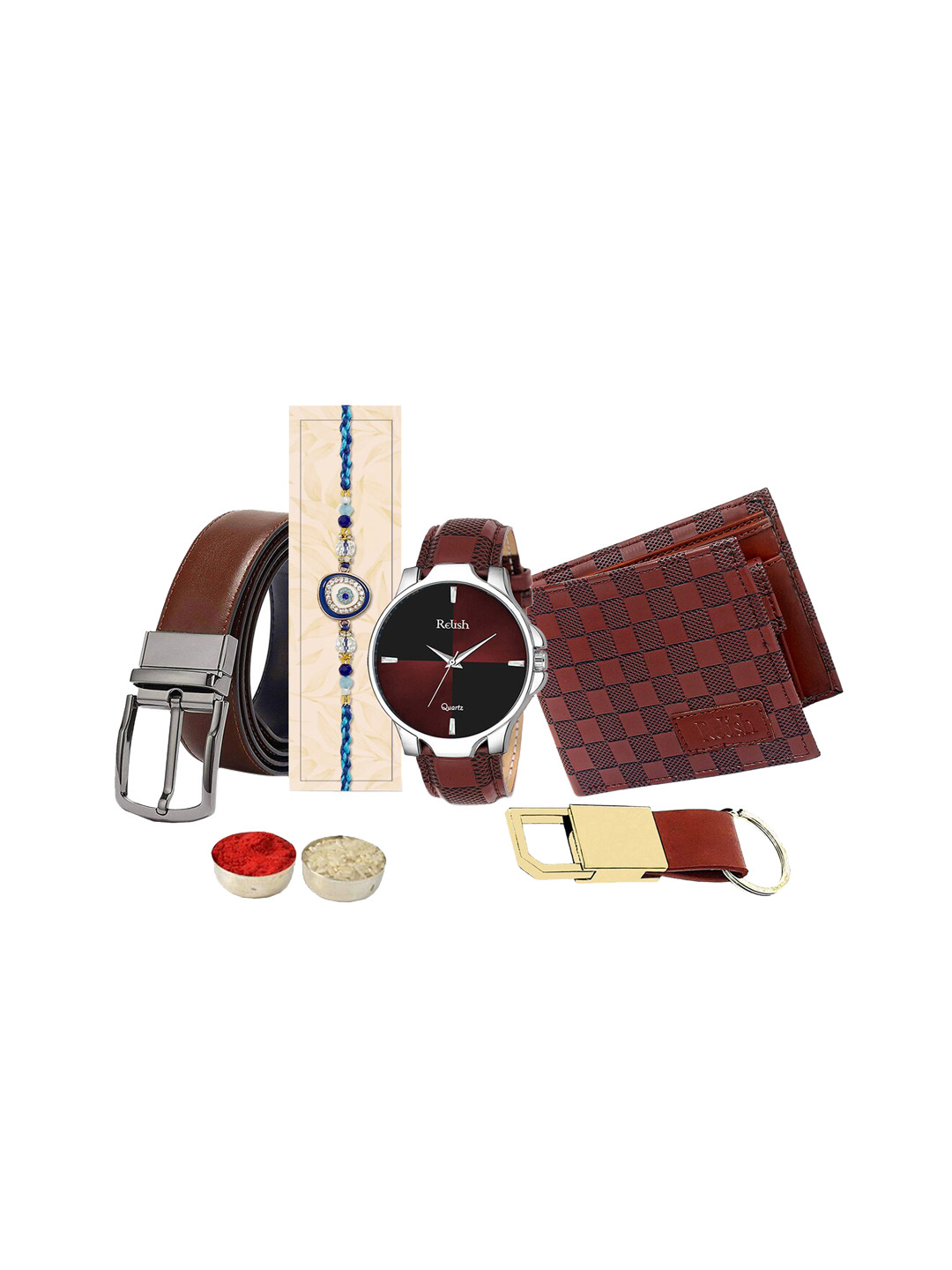 Relish Evil-Eye Charm Rakhi With Watch And Wallet, Keychain Belt Gift box