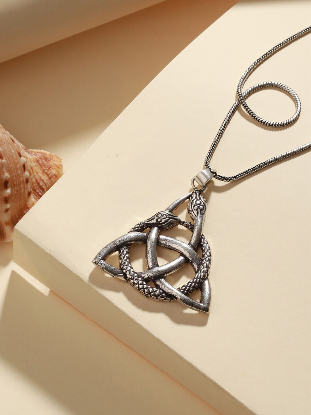 Priyaasi Men Silver-Plated Snake Triad Pendant Wth Chain