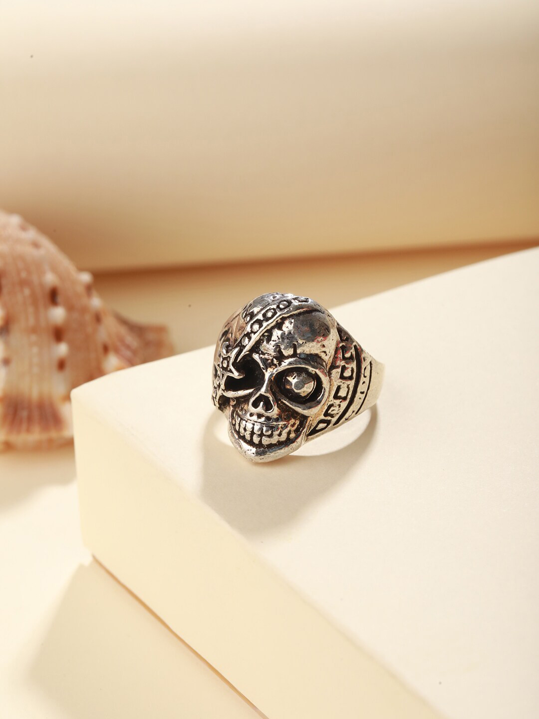 Priyaasi Silver-Plated Happy Skull Ring