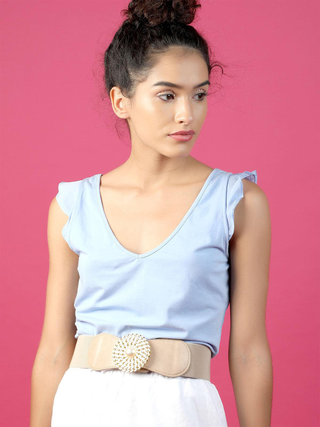 ODETTE Women Textured Embellished Wide Belt