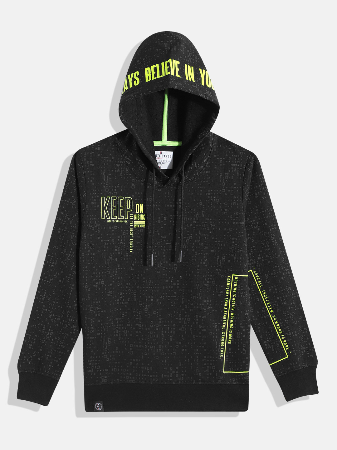 Monte Carlo Boys Typography & Geometric Printed Pure Cotton Hooded Sweatshirt