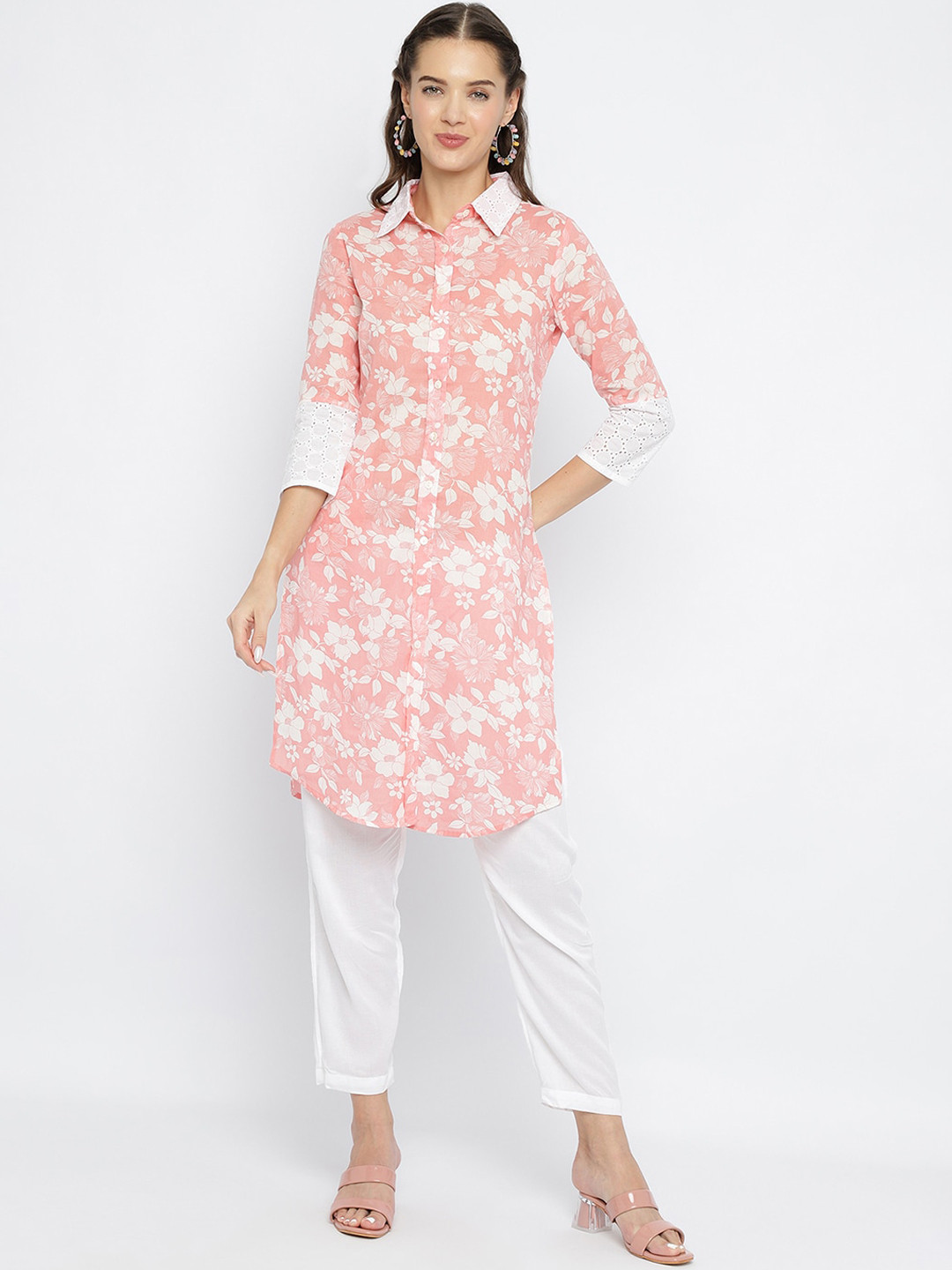 Be Indi Women Collared Floral Pathani Side Slits Regular Kurta