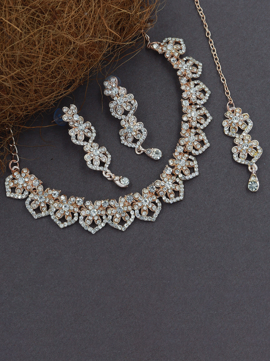 Rhymee Rose Gold-Plated American Diamond Studded Jewellery Set
