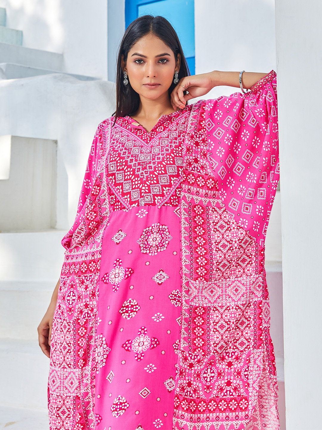 Biba Bandhani Printed Round Neck Puff Sleeves Kurta With Palazzos - Kurta Sets for Women 23884042 | Myntra
