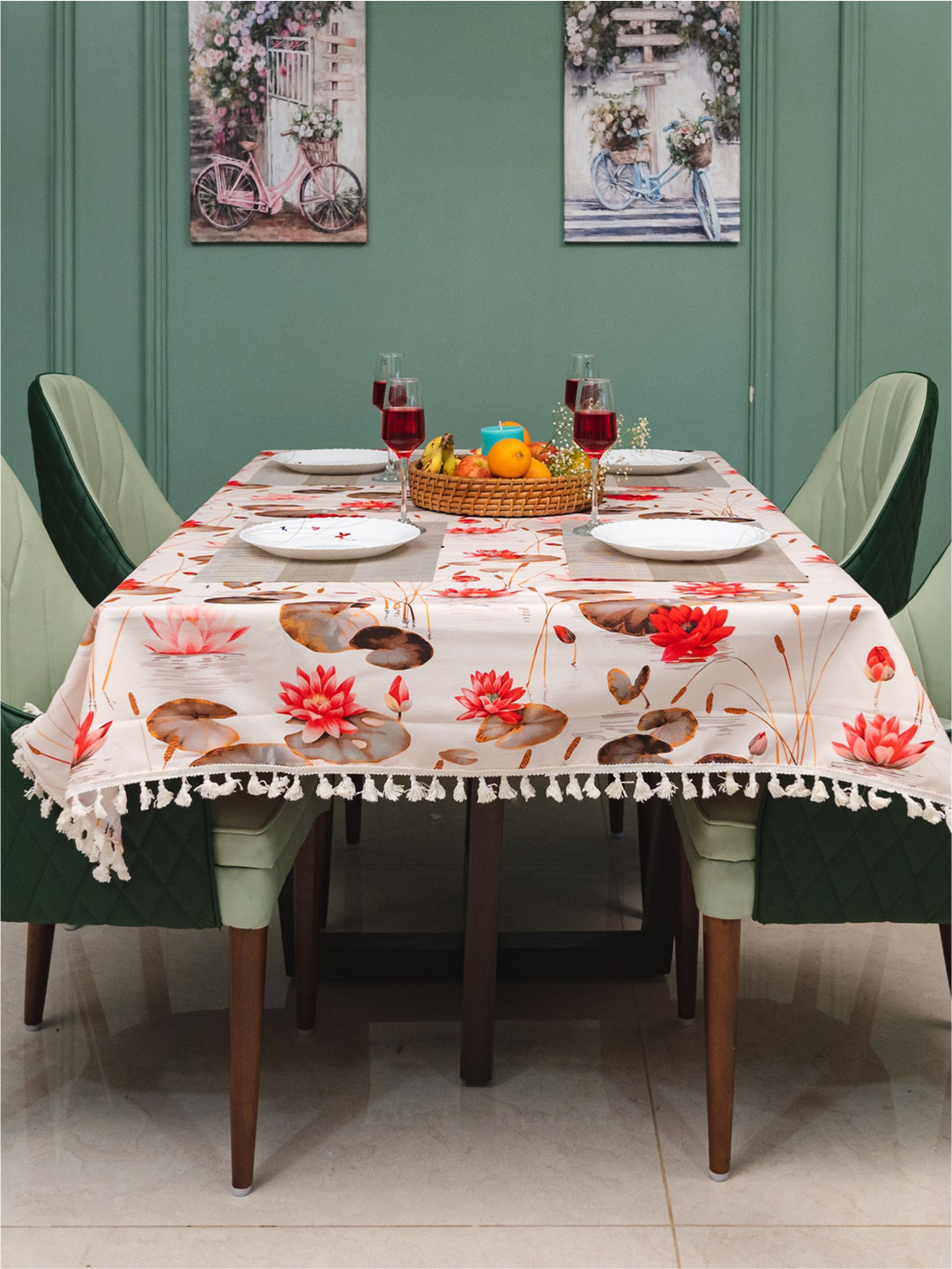 URBAN SPACE Cream-Coloured Floral Printed Table Cover