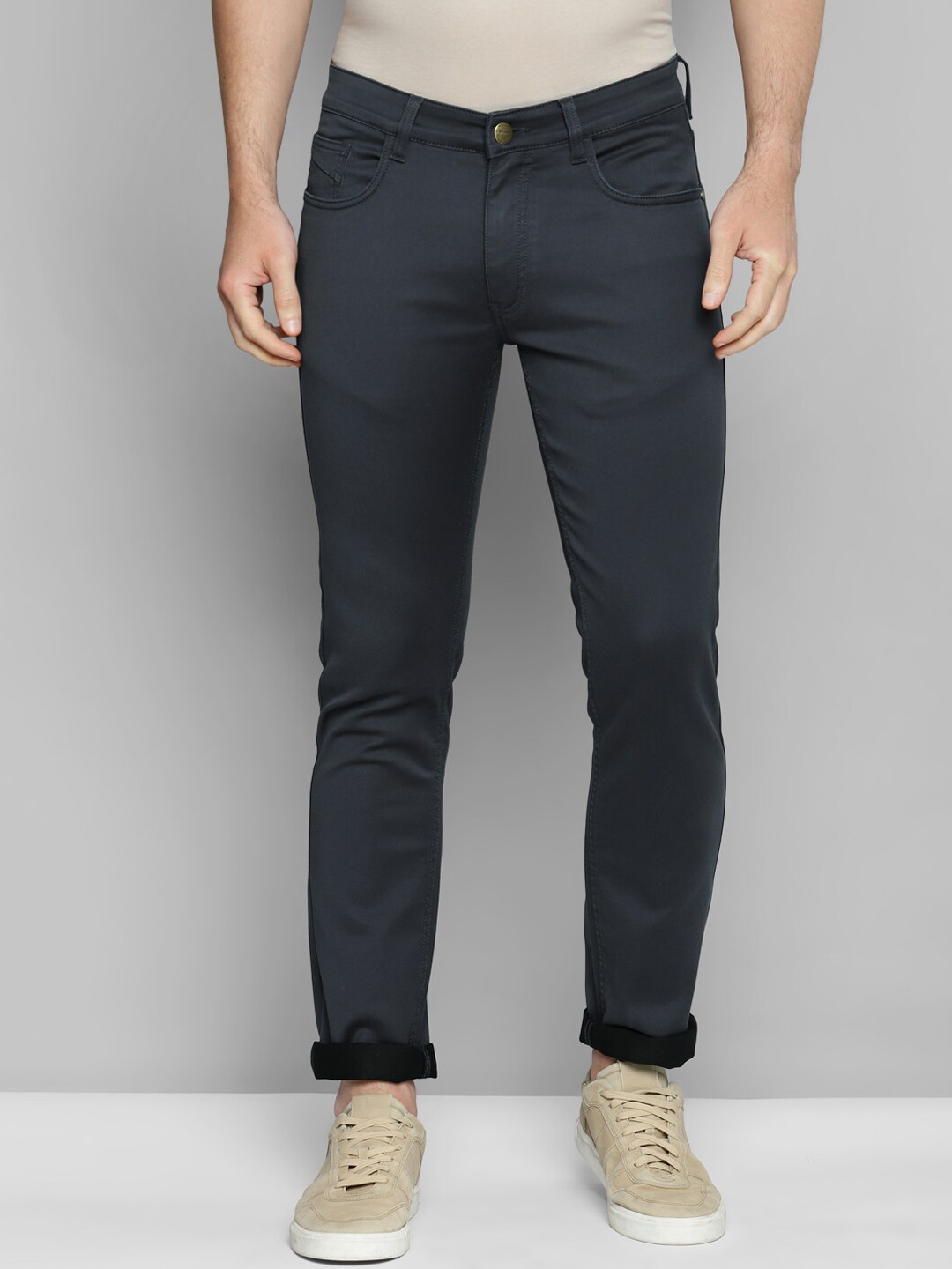 Allen Cooper Mens Grey Regular Comfort Stretchable Cotton Jeans