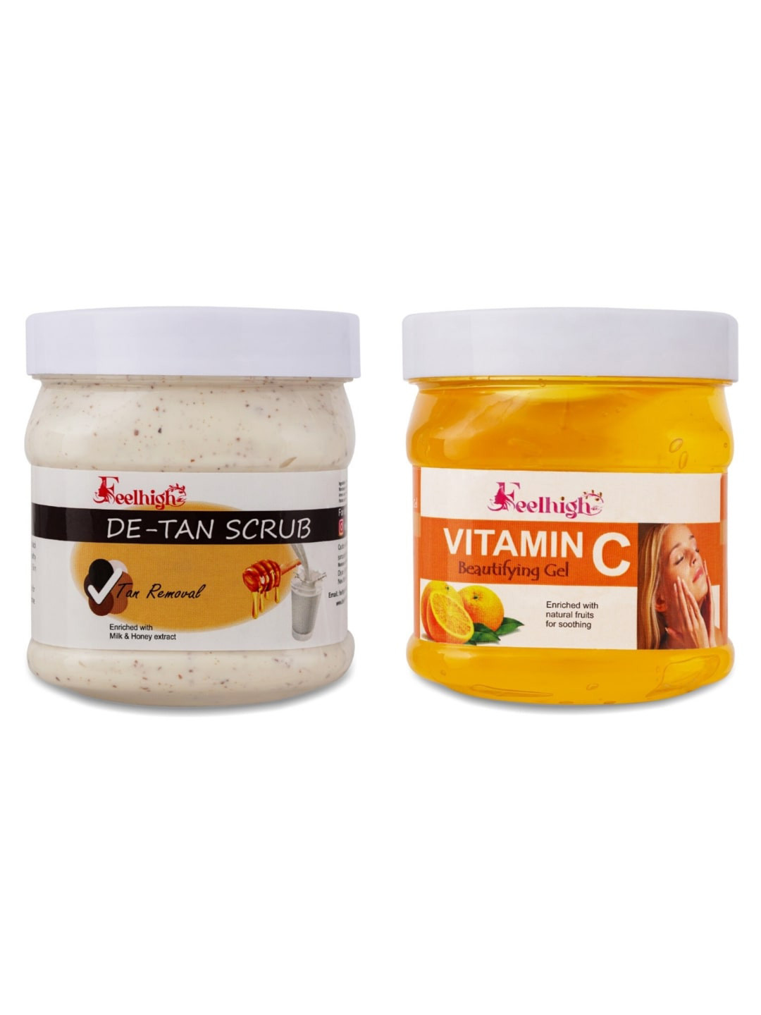 FEELHIGH Set of De-Tan Body Scrub & Vitamin C Skin Brightening Gel - 500 ml each