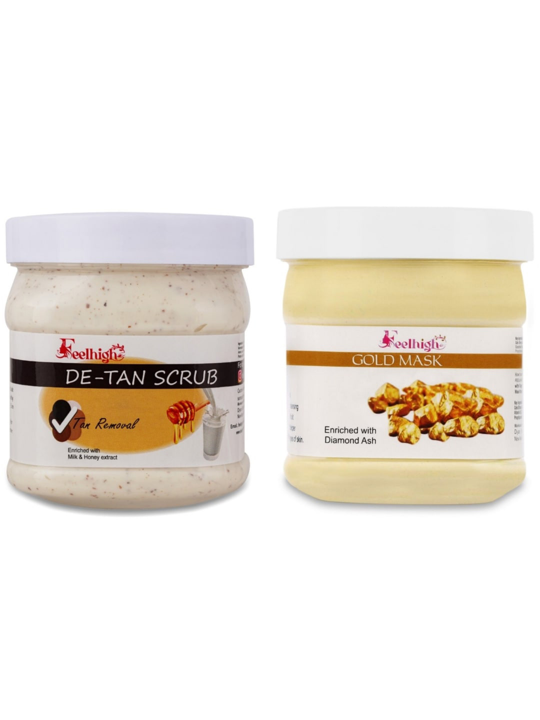 FEELHIGH Set of De-Tan Body Scrub & Gold with Orange Peel Mask - 500 ml each