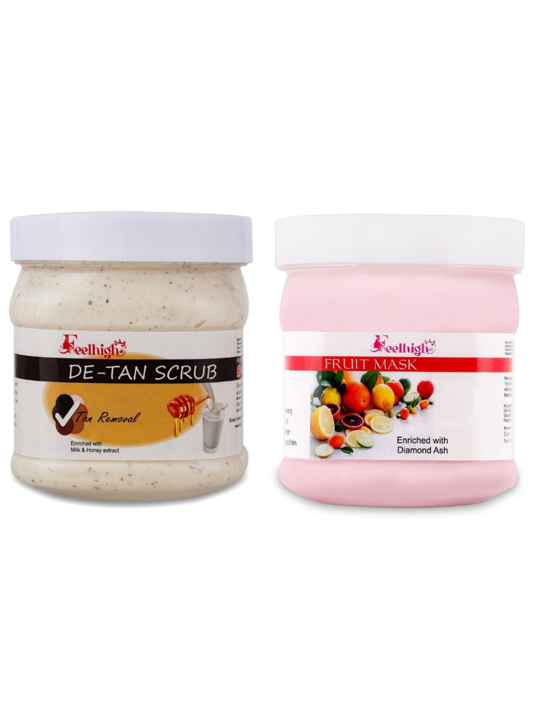 FEELHIGH Set of De-Tan Body Scrub & Fruit with Orange Peel Extract Face Mask - 500 ml each