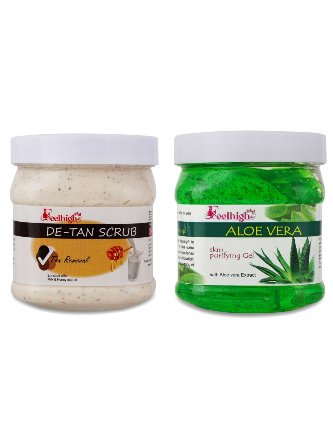 FEELHIGH Set Of 2 Face & Body De-tan Tan Removal Scrub & Aloevera Gel-500ml Each