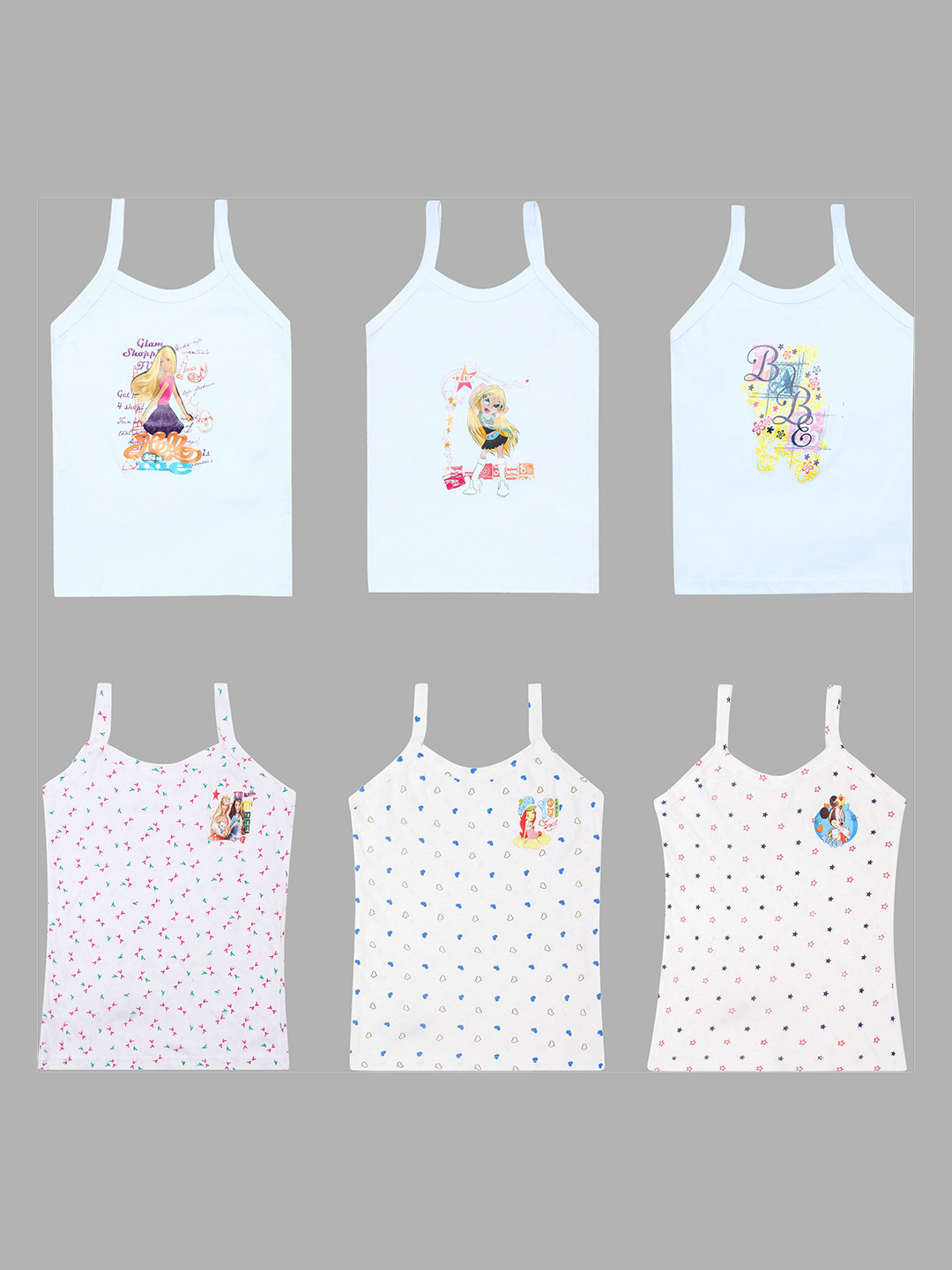 CARELOVE  Infant Girls Pack Of 6 Printed Non Padded Pure Cotton Camisoles