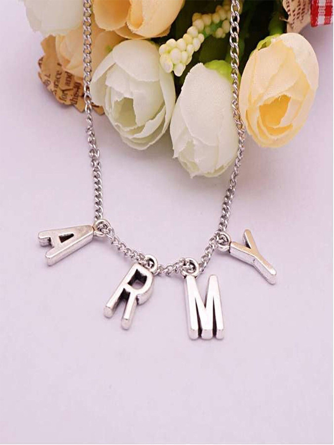 UNIVERSITY TRENDZ Silver-Plated Oxidised ARMY Letters Pendant Chain