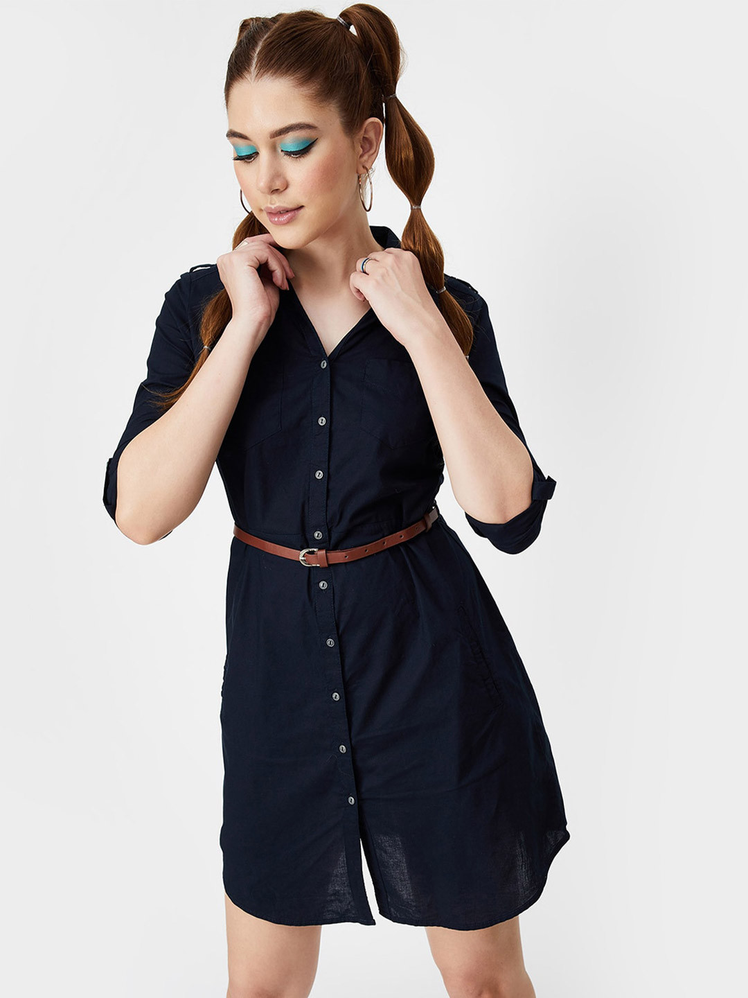max Shirt Collar Roll-Up Sleeves Pure Cotton Shirt Style Dress