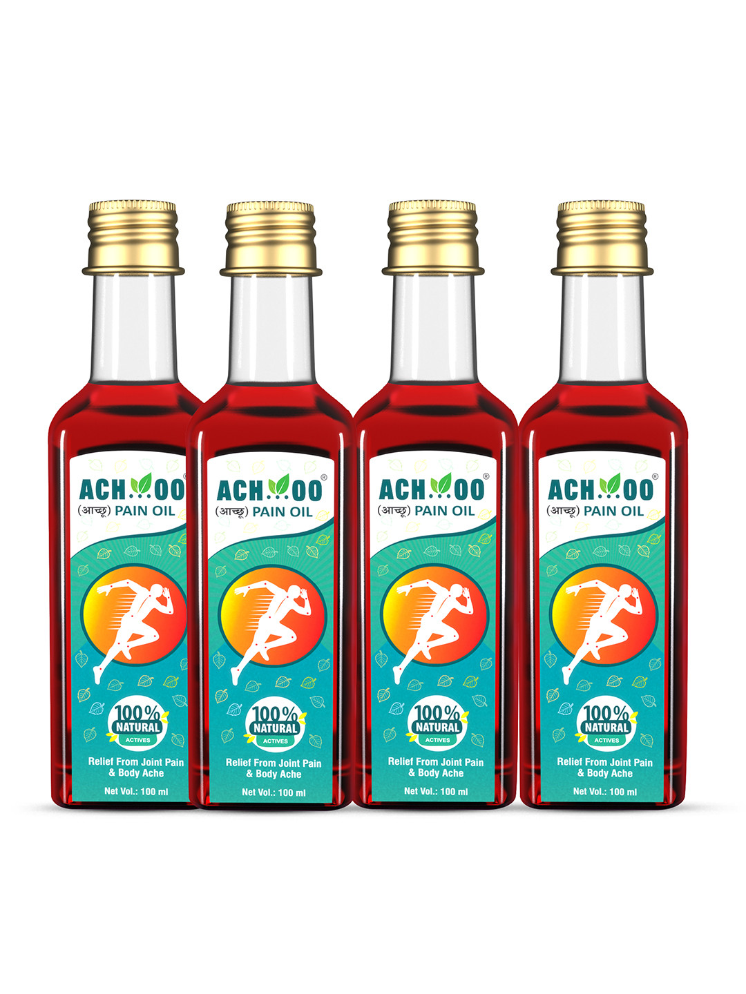 Achoo Set of 4 Pain Oil to Relief from Joint Pains & Body Ache - 100 ml Each