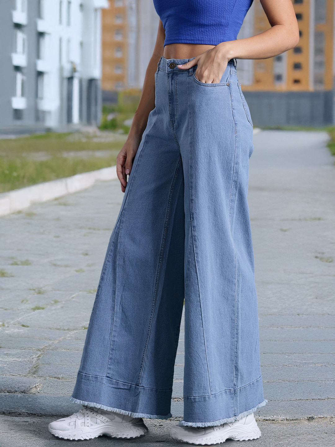 DressBerry Women Wide Leg Panelled Jeans