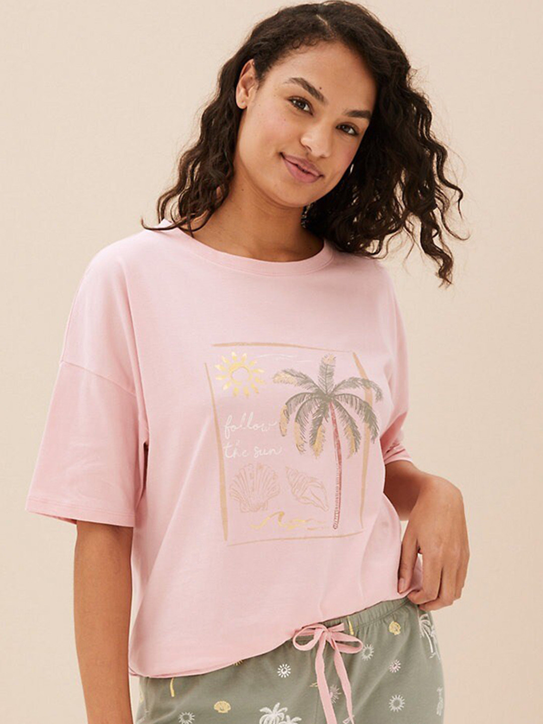 Marks & Spencer Tropical Printed Pure Cotton Lounge T-shirt