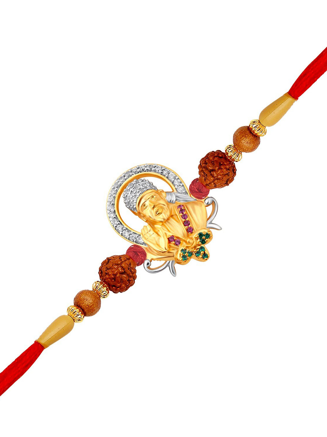 Vighnaharta Gold-Plated Shri Shirdi Sai Baba CZ Studded Thread Rakhi