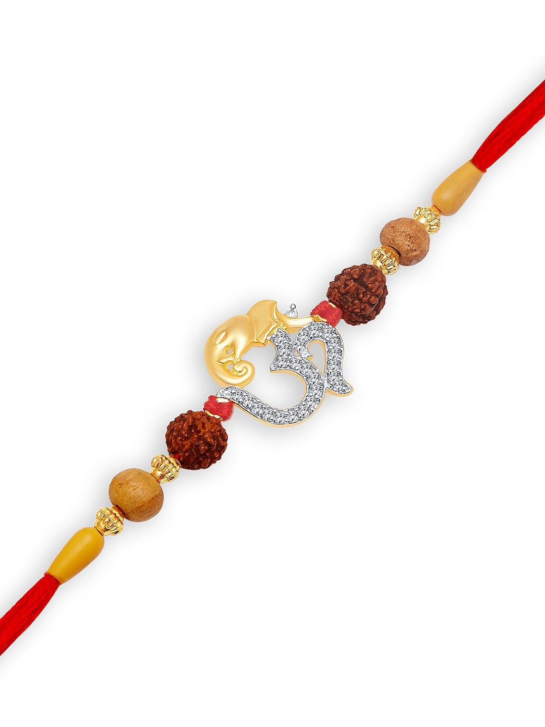 Vighnaharta Gold-Plated Cubic Zirconia Om Ganesha Rakhi