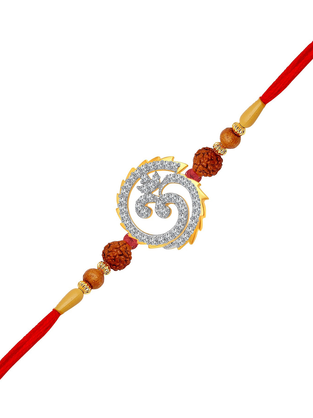 Vighnaharta Gold & Rhodium Plated CZ- Studded & Om Chakra Charm Rakhi