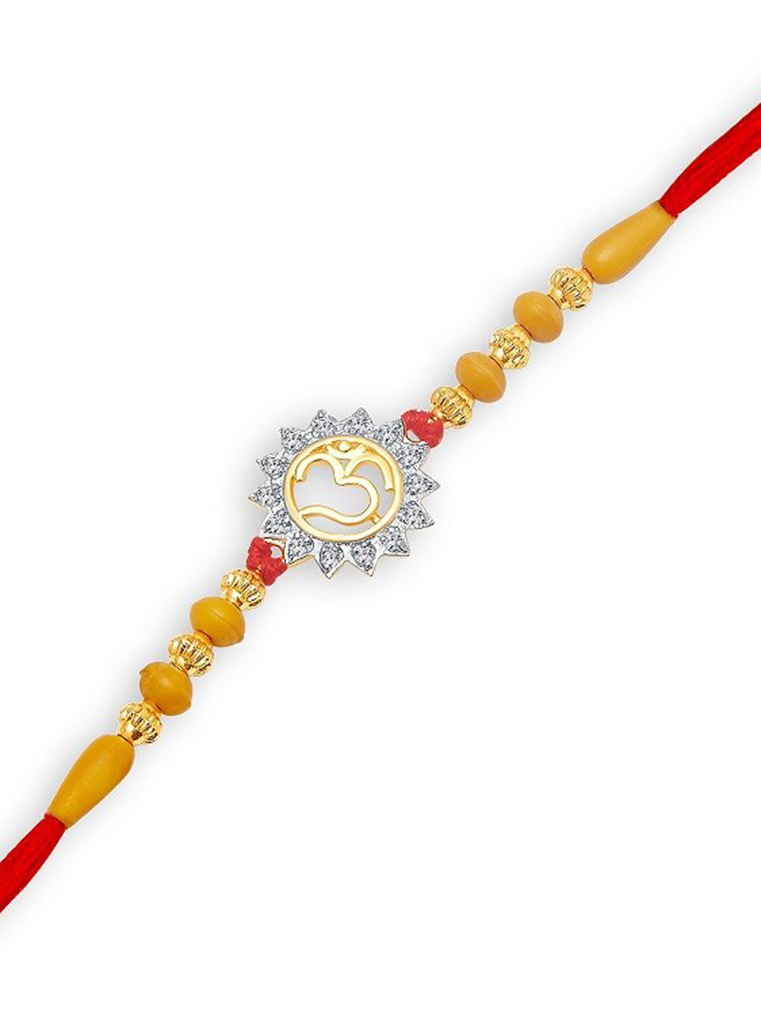 Vighnaharta Gold & Rhodium-Plated CZ-Studded & Beaded Sun Shine Om Rakhi