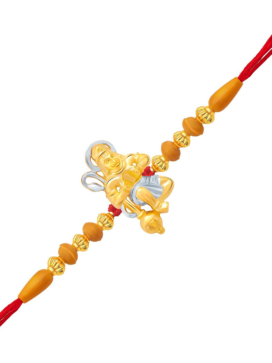 Vighnaharta Gold & Rhodium-Plated Beaded Jai Hanuman Charm Rakhi
