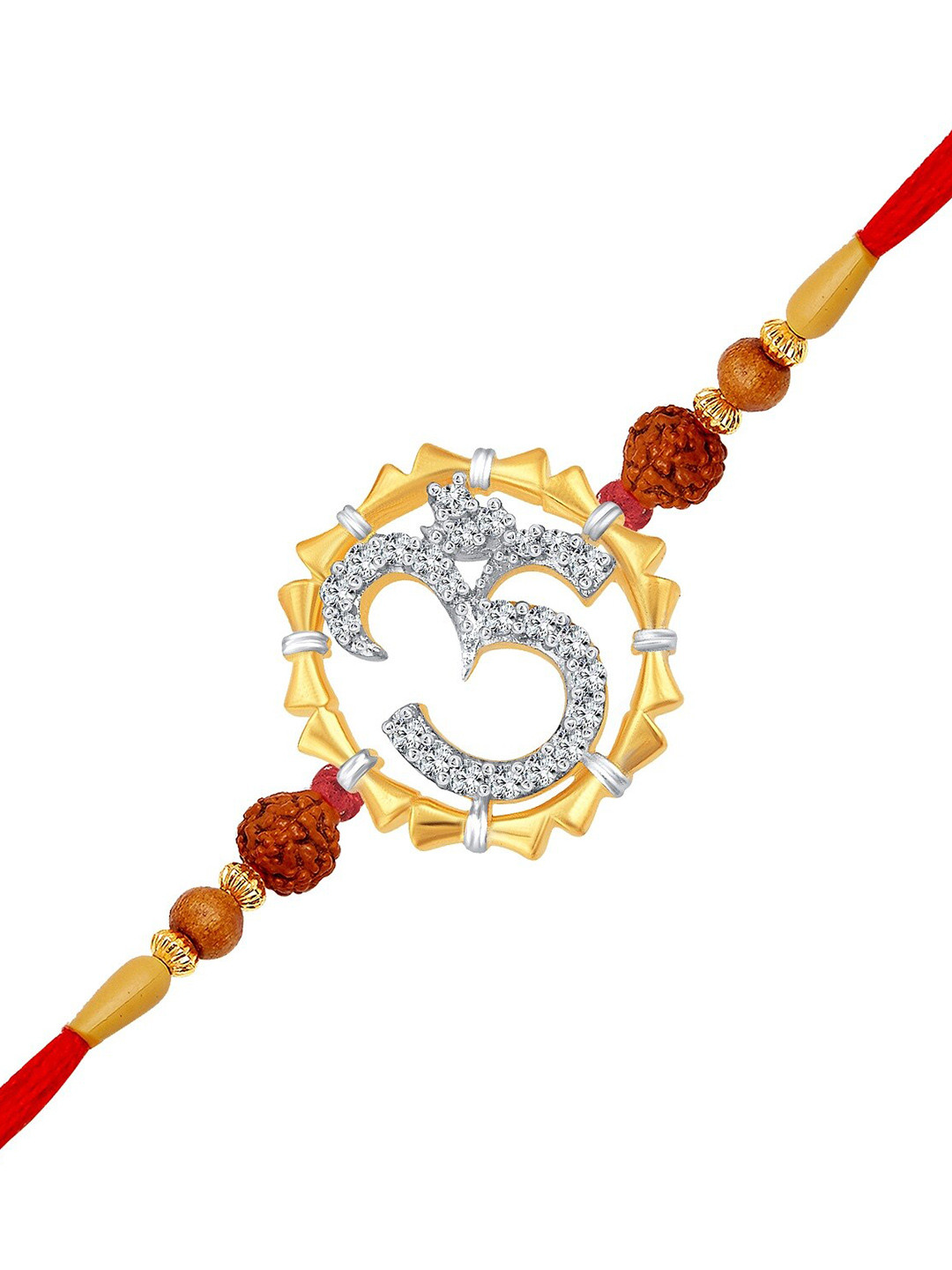 Vighnaharta Gold & Rhodium-Plated CZ-Studded & Beaded Om With Damru Rakhi