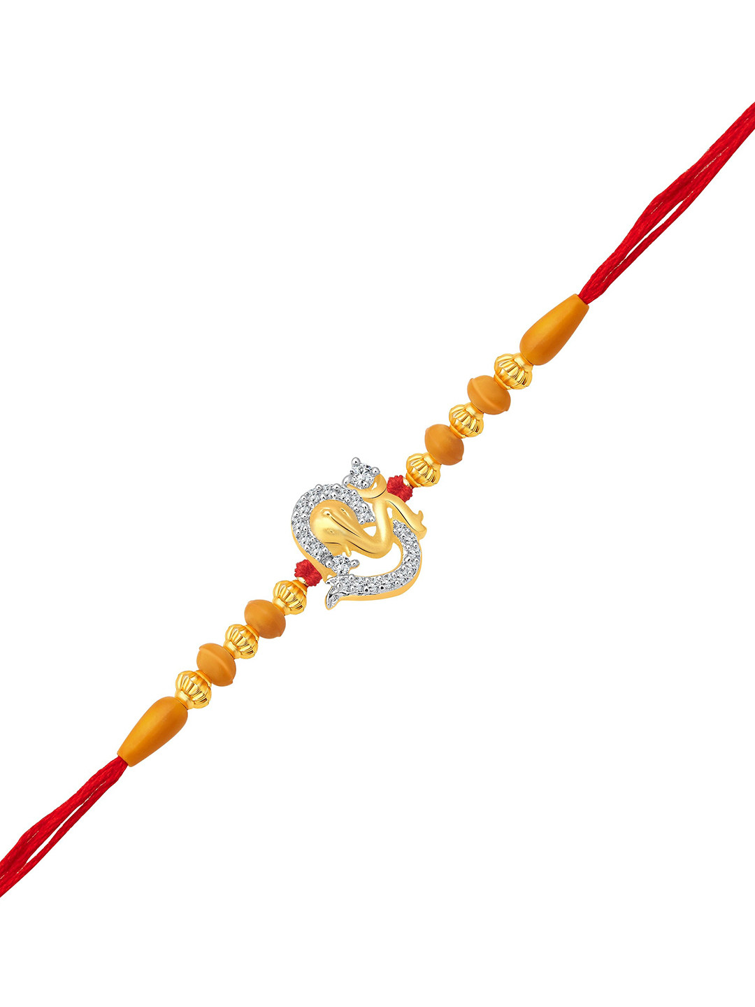 Vighnaharta Men Gold-Plated CZ-Studded & Beaded Om Gannathaya Rakhi