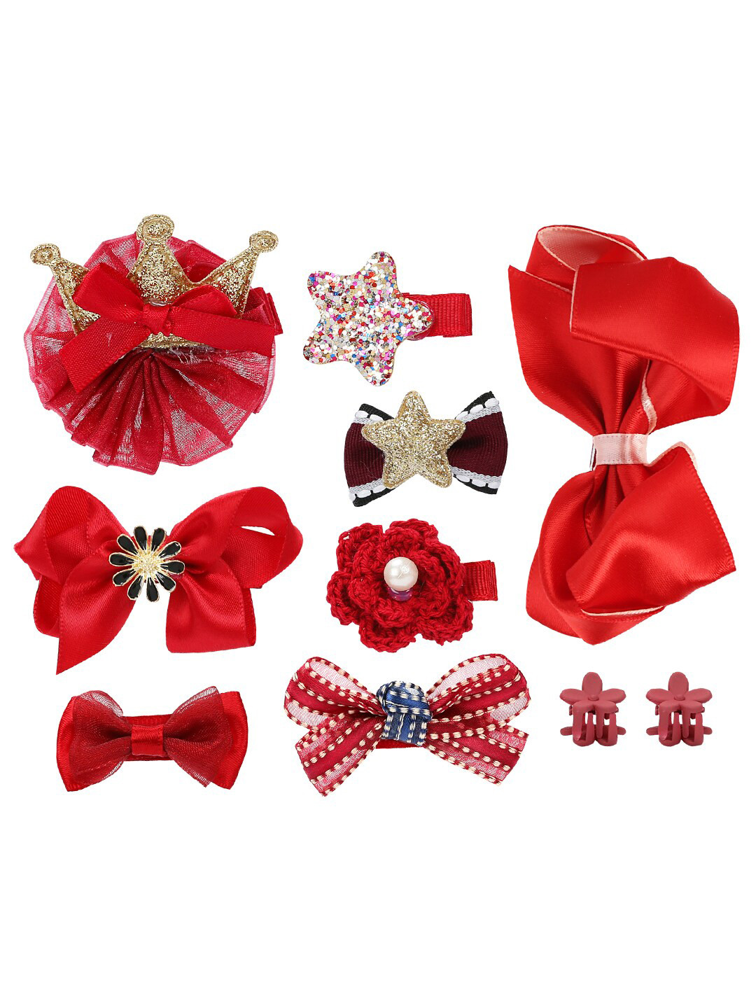 DressBerry Red & Gold-Toned Set Of 10 Alligator Hair Clip